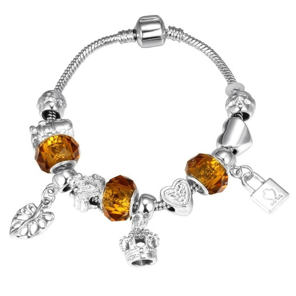 Crystal Charm Silver Bracelet