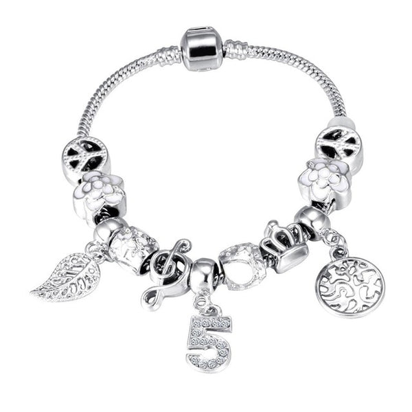 Crystal Charm Silver Bracelet