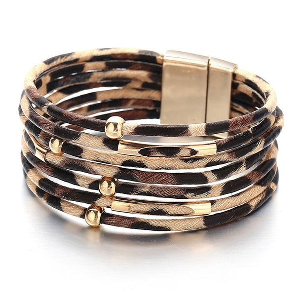 Gold Leather Wrap Bracelets