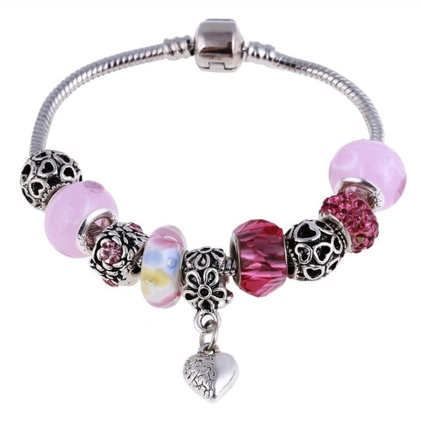 Crystal Charm Silver Bracelet