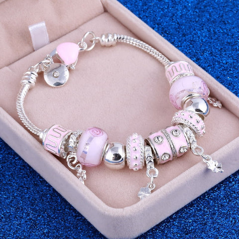 Crystal Charm Silver Bracelet