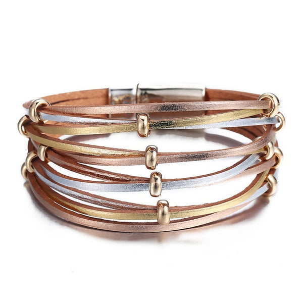 Gold Leather Wrap Bracelets