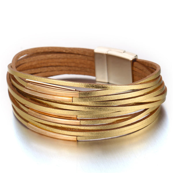 Gold Leather Wrap Bracelets